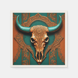 Rustic Cowboy Bull Skull Country Western Party Napkin