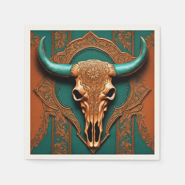Rustic Cowboy Bull Skull Country Western Party  Napkin (Front)