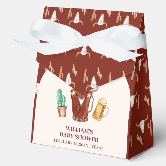 Rustic Cowboy Cactus Beer Arch Boy Baby Shower  Favour Box (Front)
