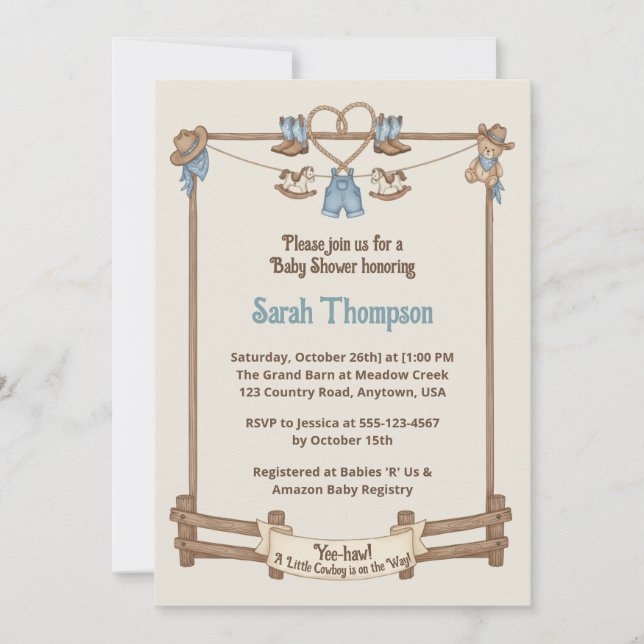 Rustic Cowboy Clothesline Boy Baby Shower Invitation (Front)