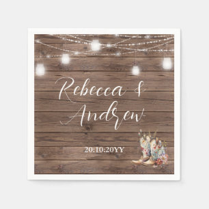 Rustic Cowboy Cowgirl Boots String Lights Wedding Napkin