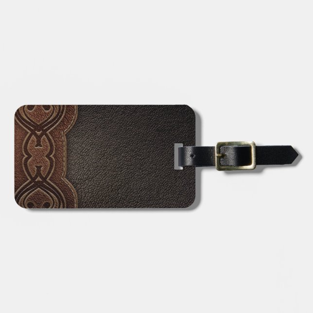 Rustic cowboy fashion brown western country luggage tag (Front Horizontal)