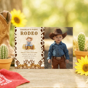Rustic Cowboy First Rodeo 1st Birthday Photo Invitation