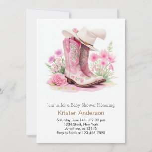 Rustic Cowboy Hat and Boots Cowgirl Baby Shower Invitation