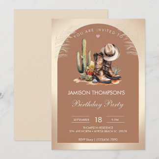 Rustic Cowboy Hat and Boots Watercolor Birthday Invitation