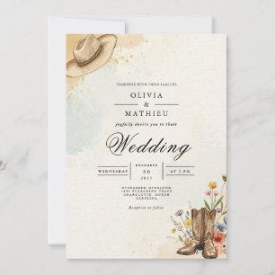 Rustic Cowboy Hat Bloom Wedding Invitation