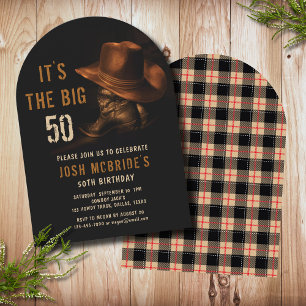 Rustic Cowboy Hat Boots 50th Birthday Invitation