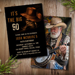 Rustic Cowboy Hat Boots 90th Birthday Photo Invitation