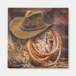 Rustic Cowboy Hat Rope Hay Photo Magnet