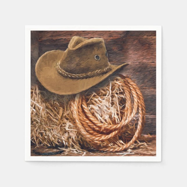 Rustic Cowboy Hat Rope Hay Photo Napkin (Front)