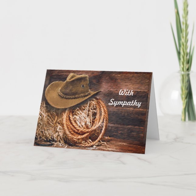 Rustic Cowboy Hat Rope Hay Photo Sympathy Card (Front)