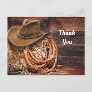 Rustic Cowboy Hat Rope Hay Photo Thank You Postcard