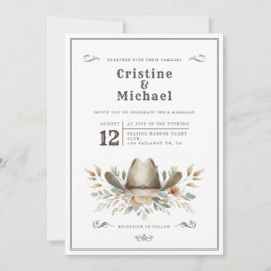 Rustic Cowboy hat wedding Invitation