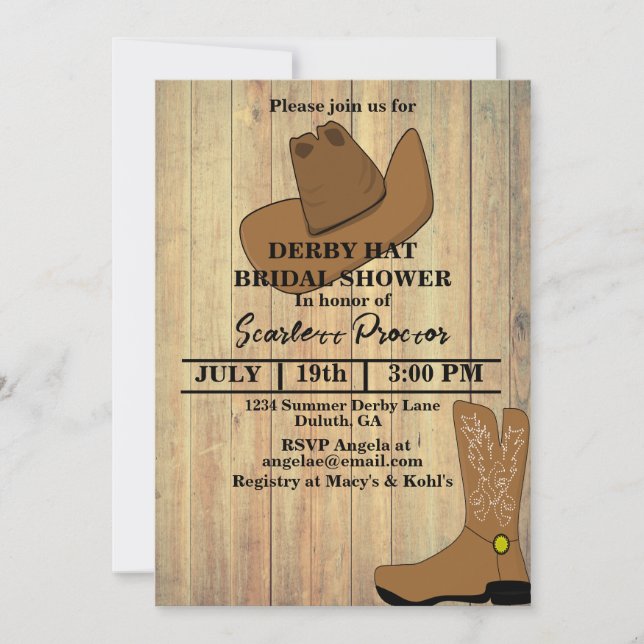 Rustic Cowboy Kentucky Derby Bridal Shower Invitation (Front)