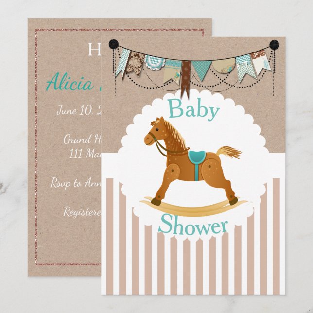 Rustic Cowboy Rocking Horse Western Baby Shower Invitation (Front/Back)