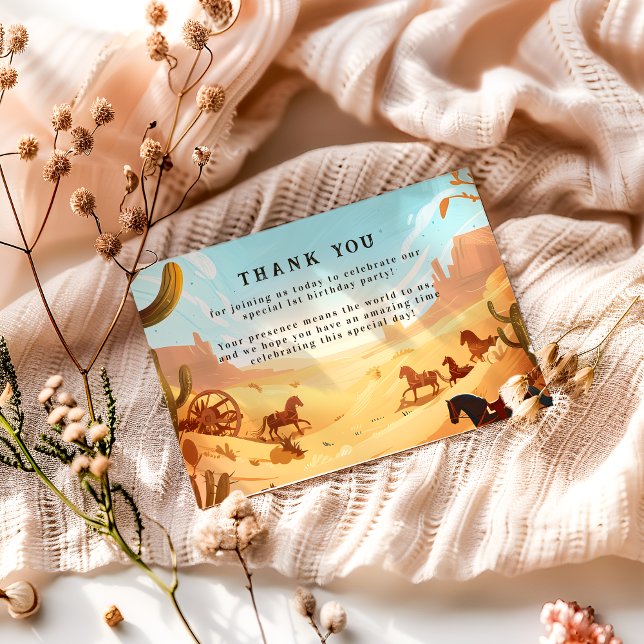 Rustic Cowboy Rodeo 1st Birthday Celebration Thank You Card (Creator Uploaded)