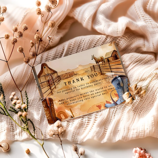 Rustic Cowboy Rodeo 1st Birthday Style Thank You Card (Creator Uploaded)