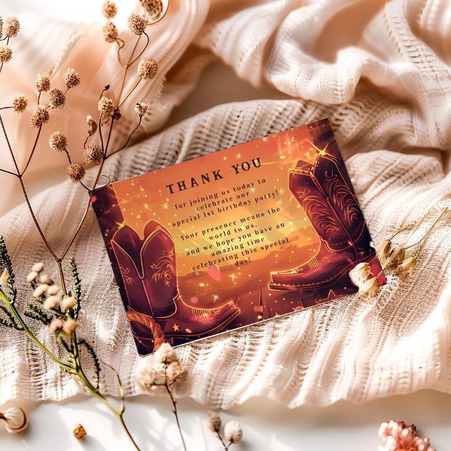 Rustic Cowboy Rodeo 1st Birthday Thank You Card (Creator Uploaded)