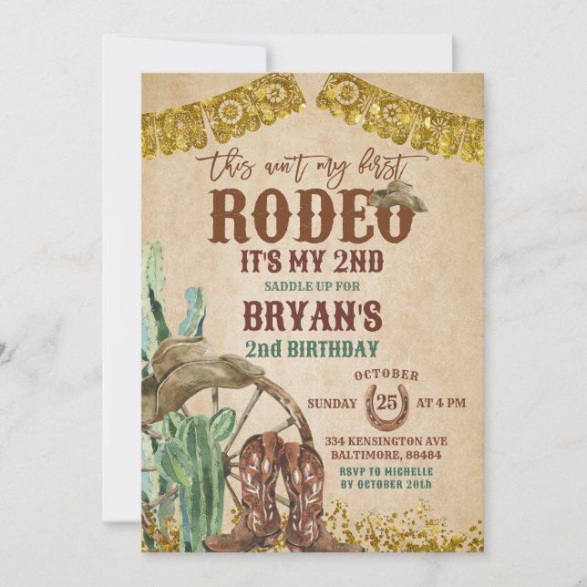 Rustic Cowboy Rodeo 2nd Birthday Invitation (Front)