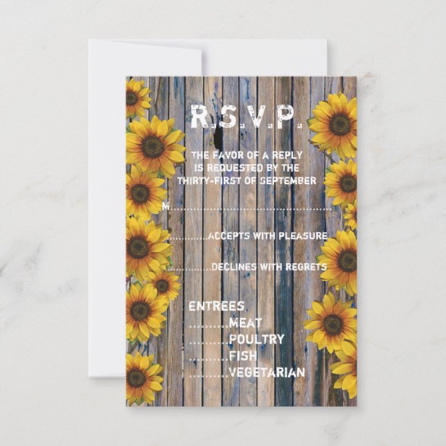Rustic cowboy sunflower country floral R.S.V.P RSVP Card (Front)