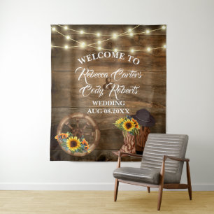 Rustic Cowboy Sunflower Western Wedding Backdrop Tapestry