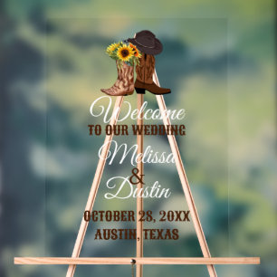 Rustic Cowboy Sunflower Western Wedding Welcome  Acrylic Sign