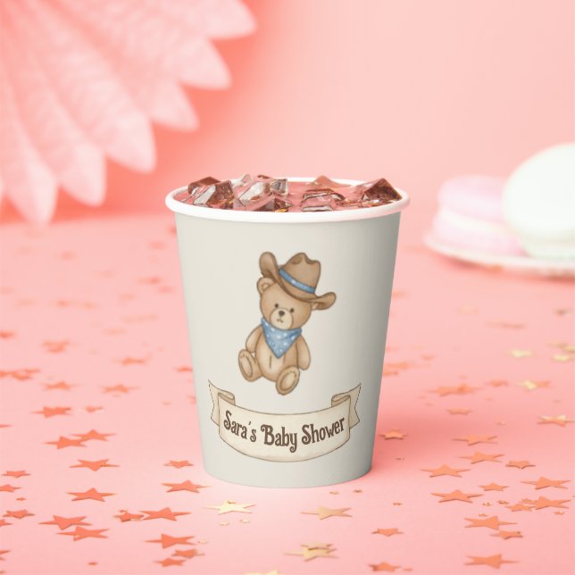 Rustic Cowboy Watercolor Boy Baby Shower Paper Cups (Insitu)