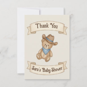 Rustic Cowboy Watercolor Boy Baby Shower Thank You Card