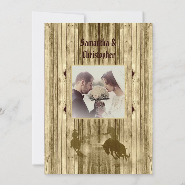 Rustic cowboy wedding photo invitation (Back)