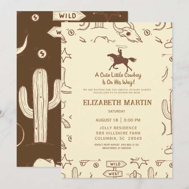 Rustic Cowboy Western  Baby Shower Invitation (Front/Back)
