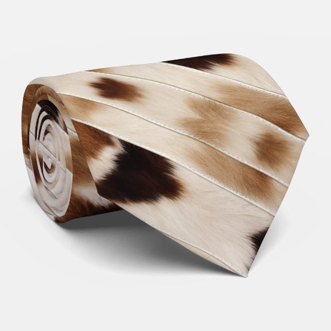 Rustic Cowboy Western Country Brown Beige Cowhide Tie (Rolled)