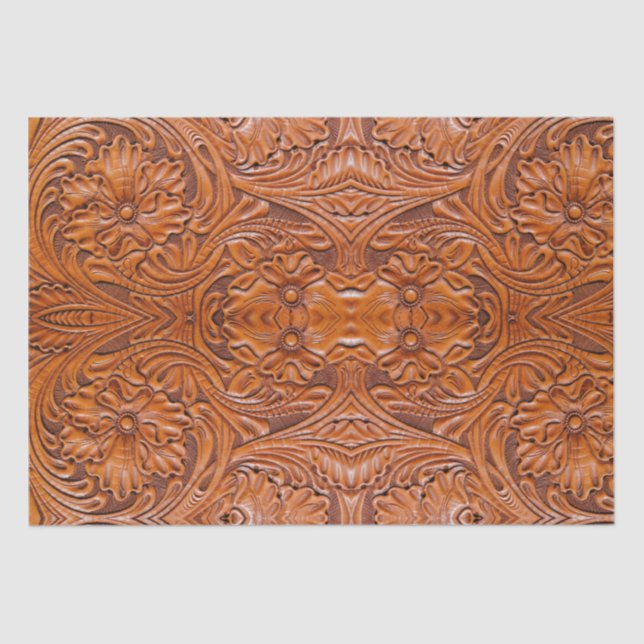 Rustic Cowboy Western Country Tooled Leather Print Tissue Paper (Front)