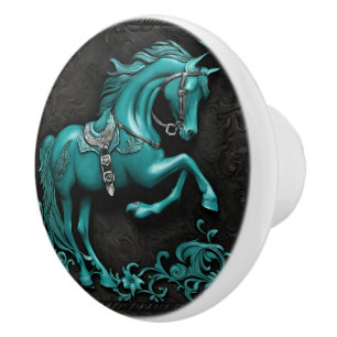 Rustic Cowboy Western Country Turquoise Horse  Ceramic Knob