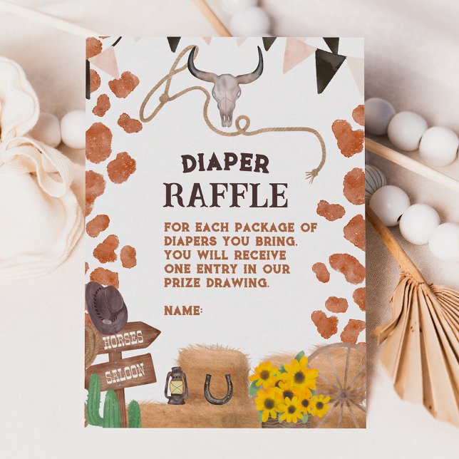 Rustic cowboy western cow baby diaper raffle enclosure card (Creator Uploaded)