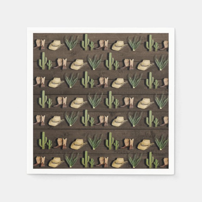 Rustic Cowboy Western Rodeo Wooden Birthday Party Napkin (Front)