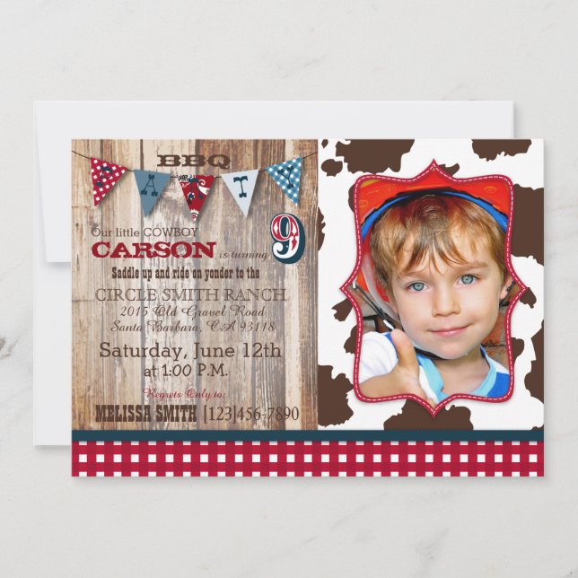 Rustic Cowboy Western Theme Birthday Invitations (Front)