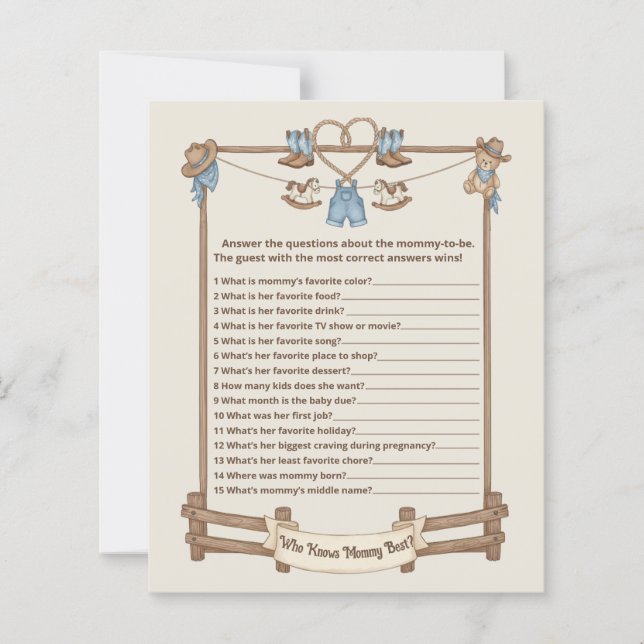 Rustic Cowboy Who Knows Mummy Best Game Card (Front)