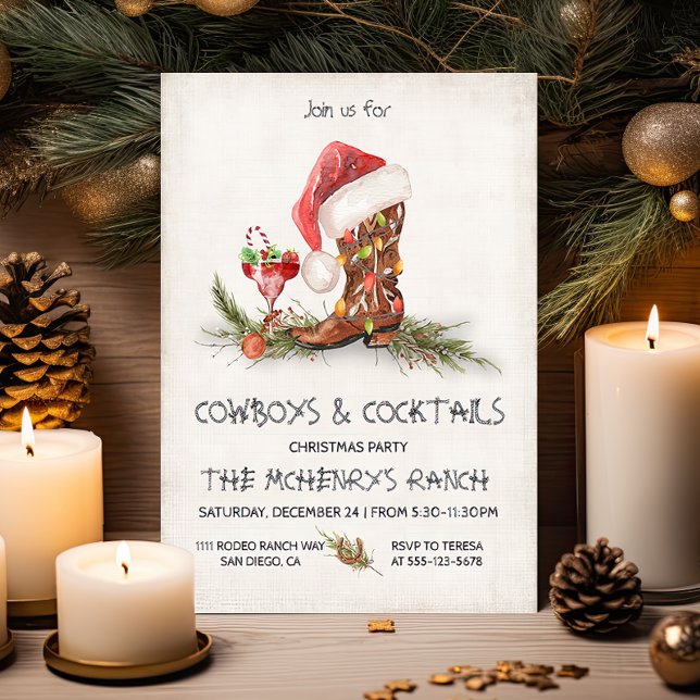 Rustic Cowboys and Cocktails Christmas Party Invitation (Creator Uploaded)