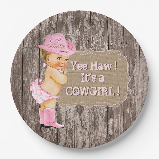 Rustic Cowgirl Baby Shower Paper Plate (Front)