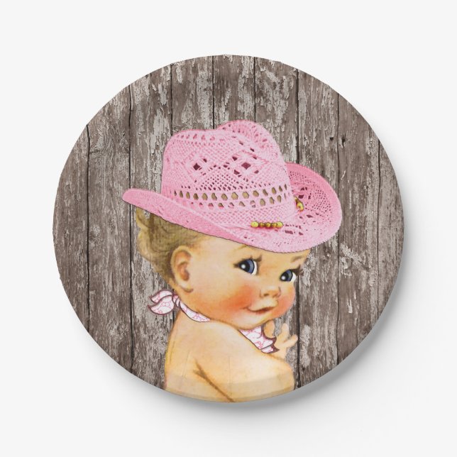 Rustic Cowgirl Baby Shower Paper Plate (Front)