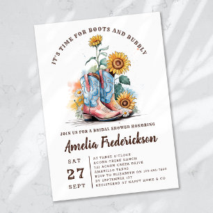 Rustic Cowgirl Boots and Bubbly Bridal Shower Invitation
