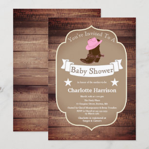 Rustic Cowgirl Boots & Barn Wood Baby Shower Invitation