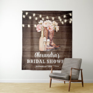 Rustic Cowgirl Boots Bubbly BRIDAL SHOWER Backdrop Tapestry