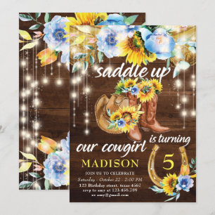 Rustic Cowgirl Boots Floral String Lights Birthday Invitation