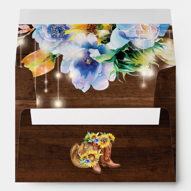 Rustic Cowgirl Boots Floral String Lights Envelope (Back (Bottom))