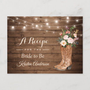 Rustic Cowgirl Boots Flowers Bridal Shower Recipe Postcard