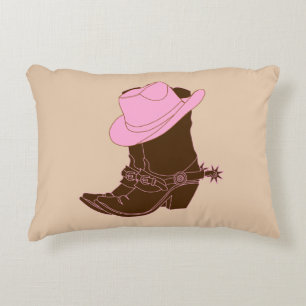 Rustic Cowgirl Boots & Pink Hat Decorative Cushion