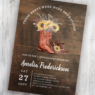 Rustic Cowgirl Boots Quinceanera Invitation