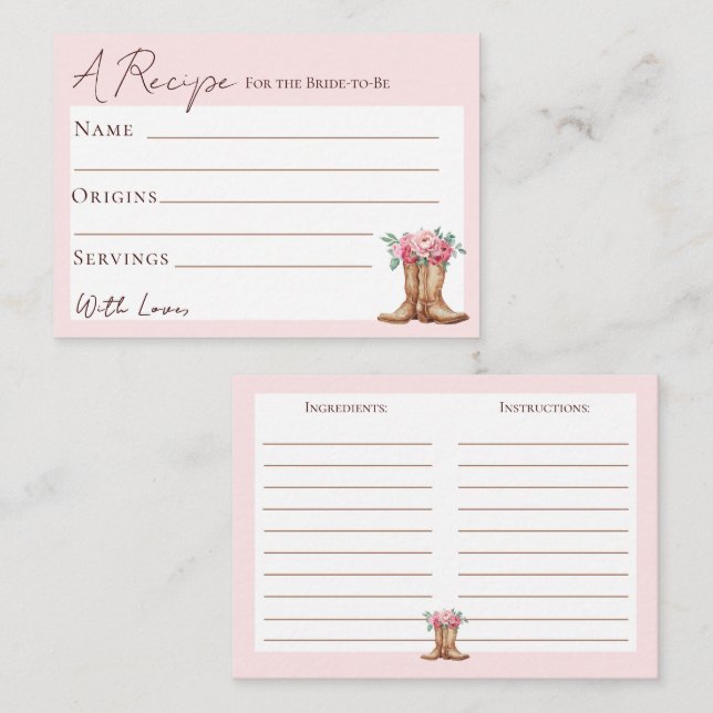 Rustic Cowgirl Bridal Shower Recipe Card Insert (Front/Back)