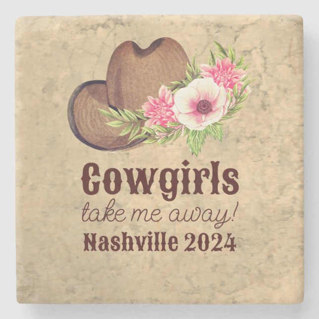 Rustic Cowgirl Country Chic Pink Floral Stone Coaster (Front)